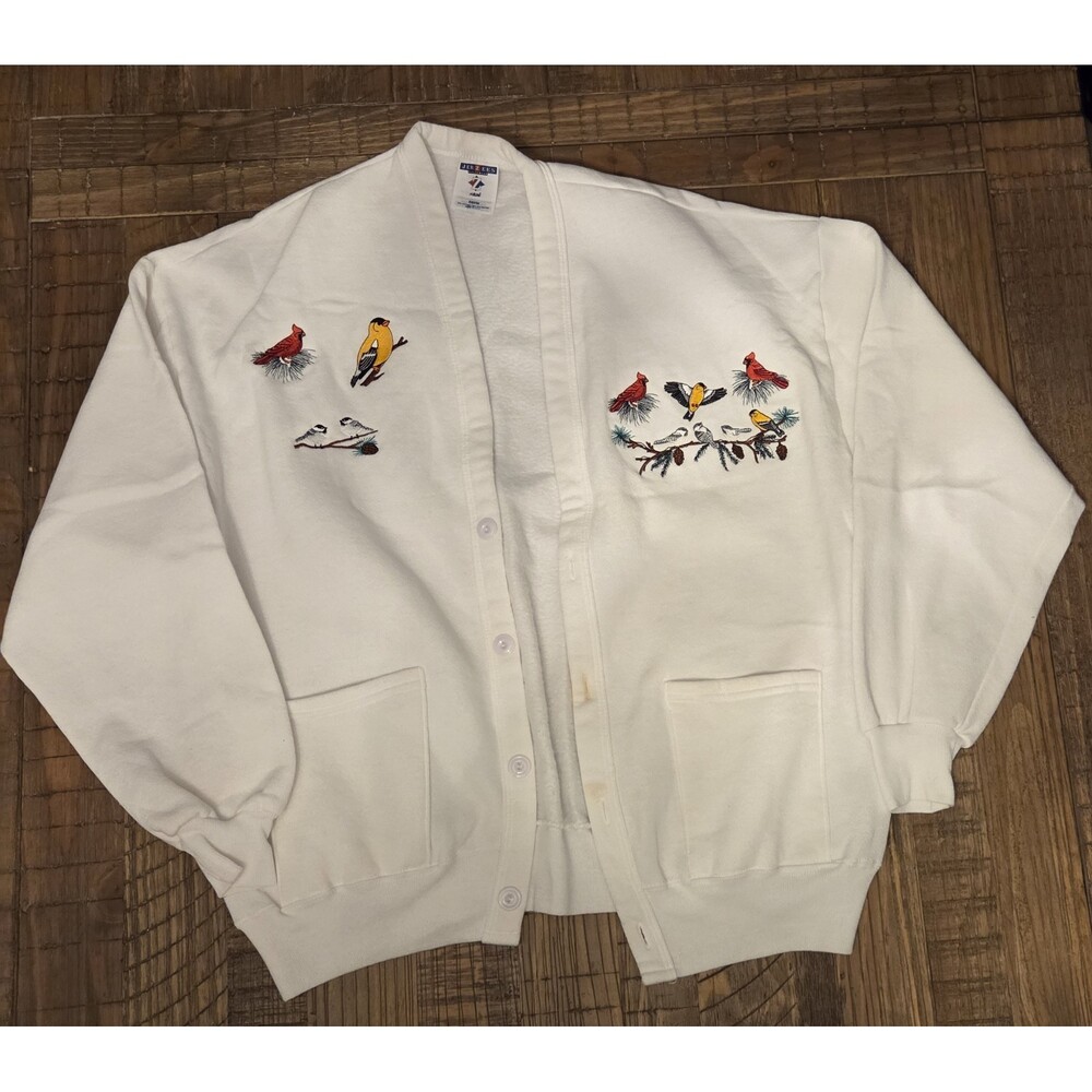 Vtg Grandma Core Cardigan Sweater Made In The USA With Birds